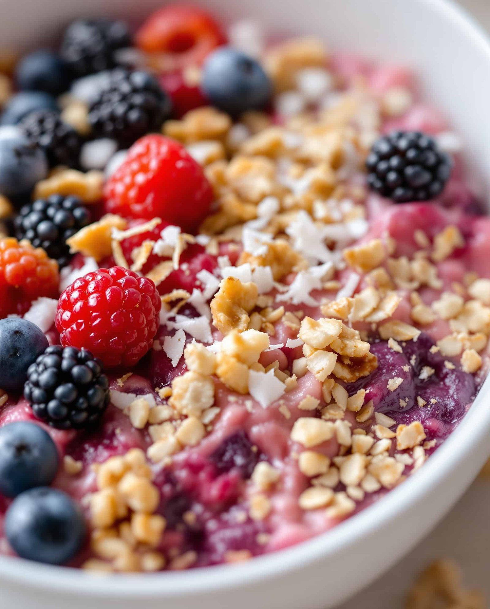 Close-up of multicolore gut healing recipe porridge with toppings