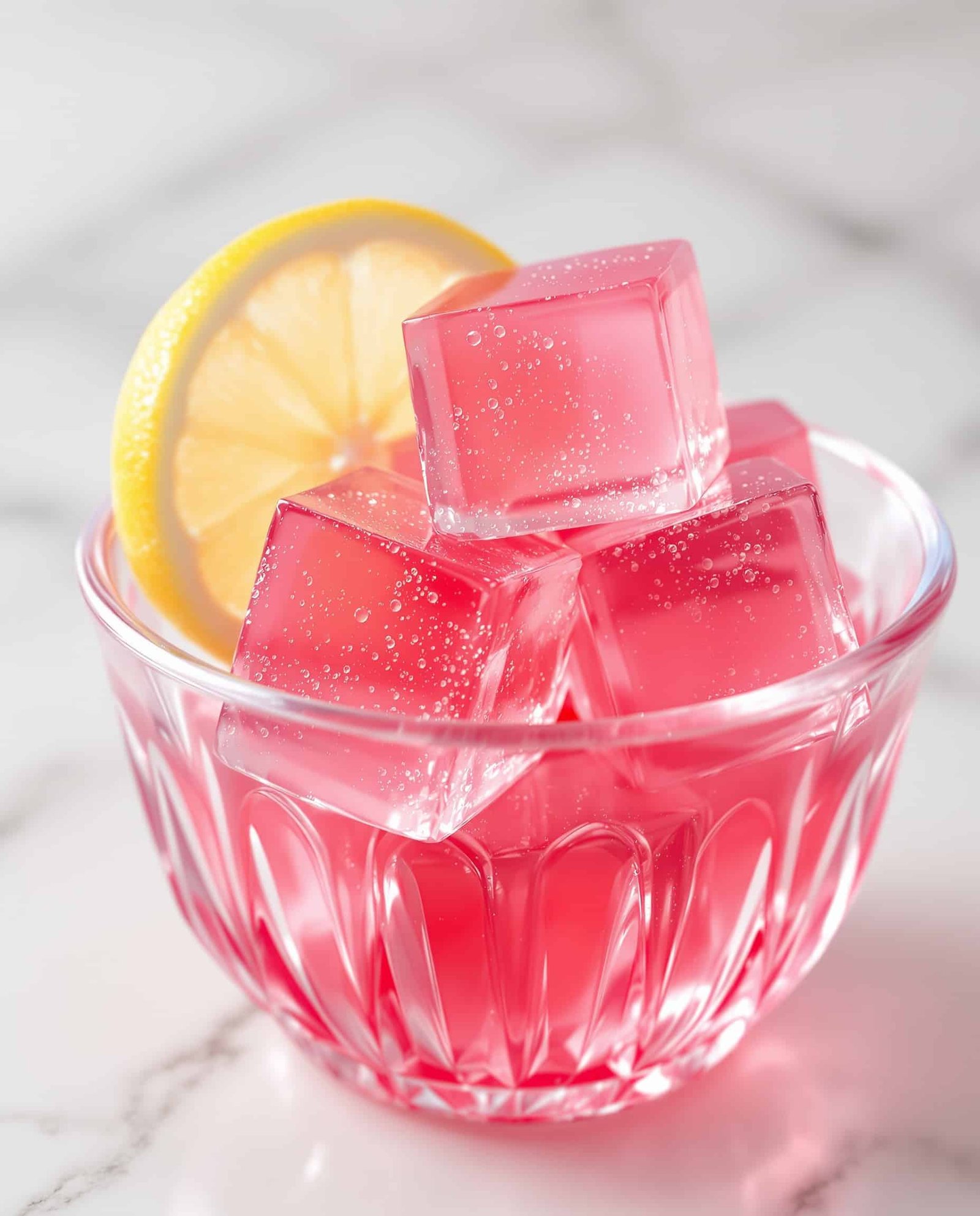 Close-up of pink jiggly gelatin cubes, Jillian Michaels gelatin trick