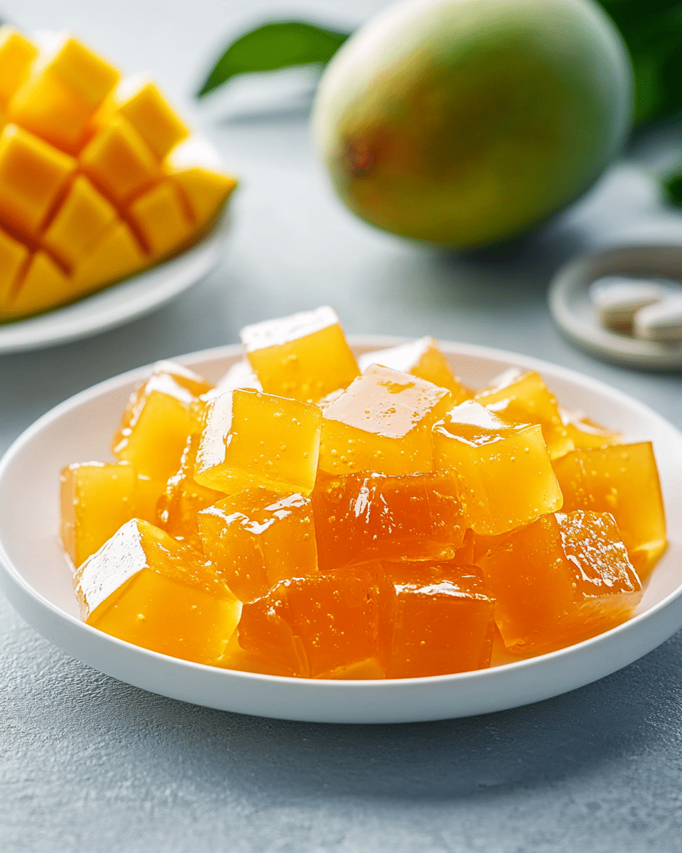 Close-up of mango gelatin texture