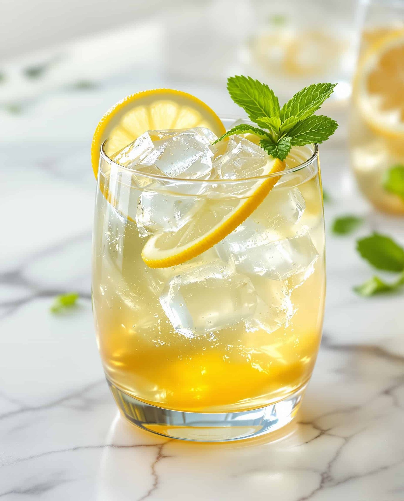 Close-up of jiggling Korean Beauty Gelatin Weight Loss Drink with lemon.