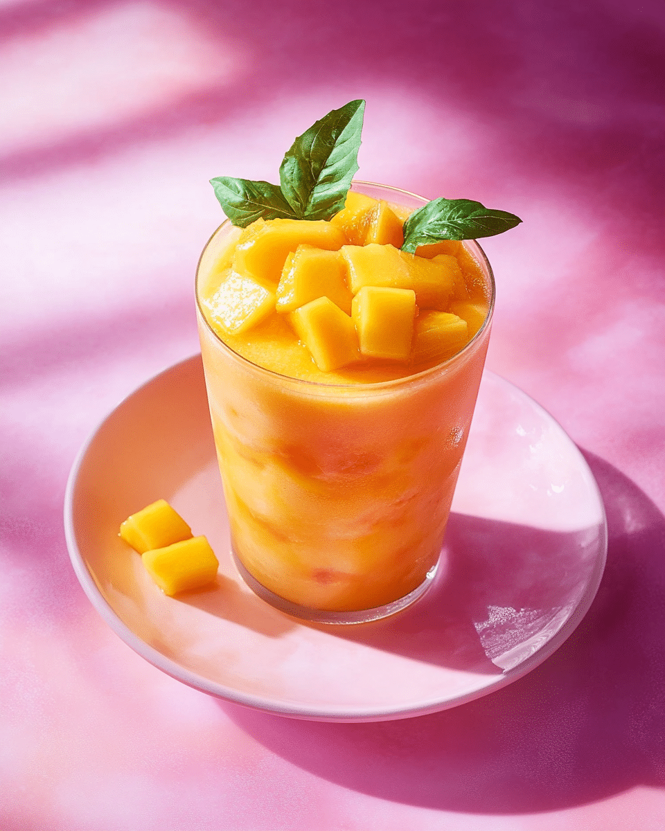 Close-up of mango smoothie texture