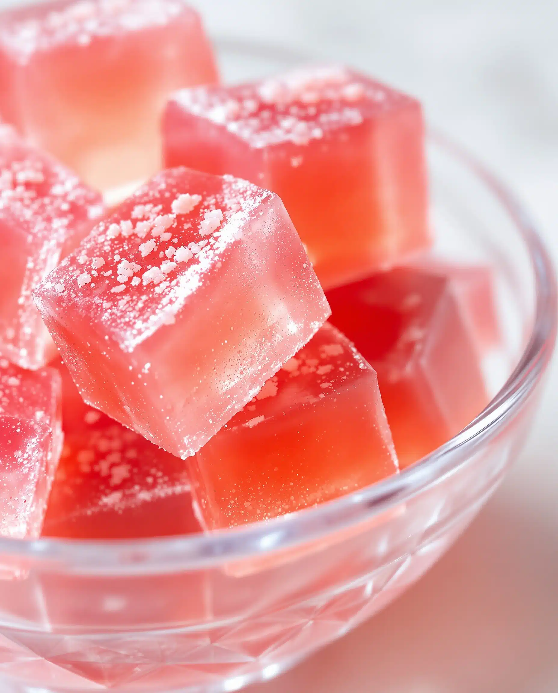 Close-up of rose-transparent pink Himalayan salt gelatin for weight loss.