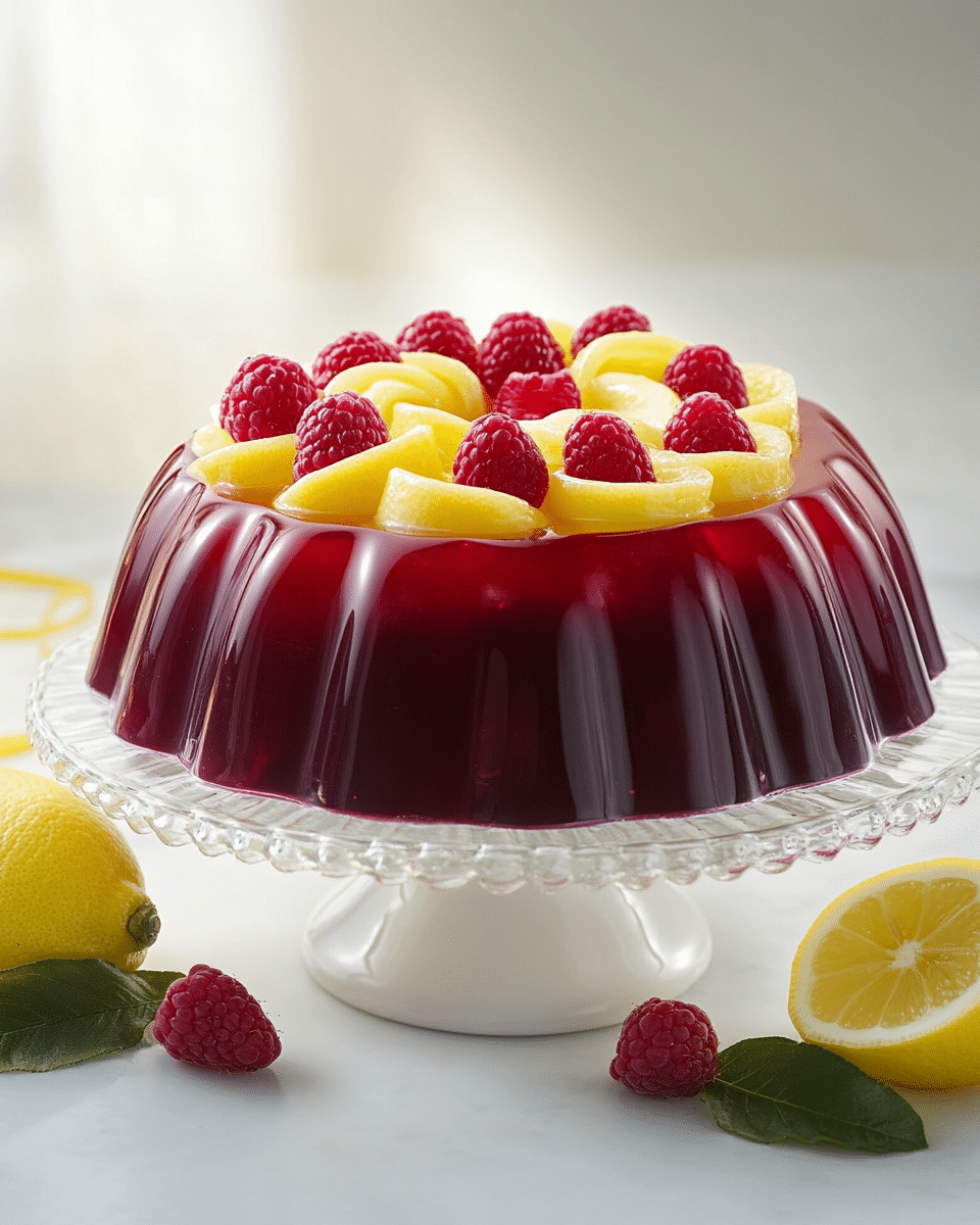 Close-up of Raspberry Lemon Jello Mold layers
