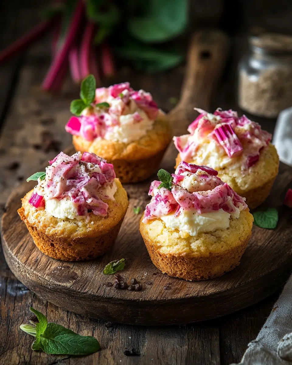 Close up of Rhubarb Cream Cheese Stuffed Muffin