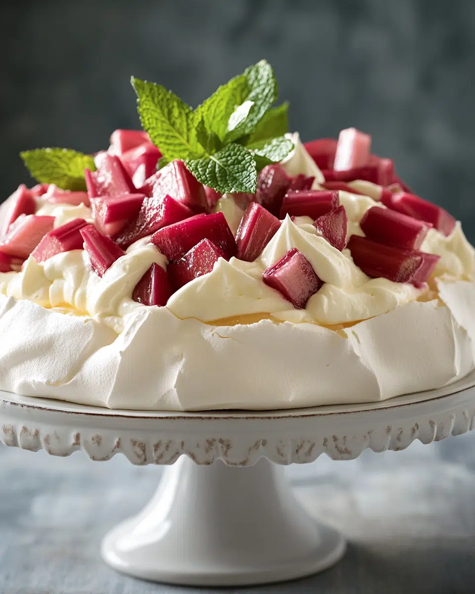 Close-up of Rhubarb Custard Pavlova texture