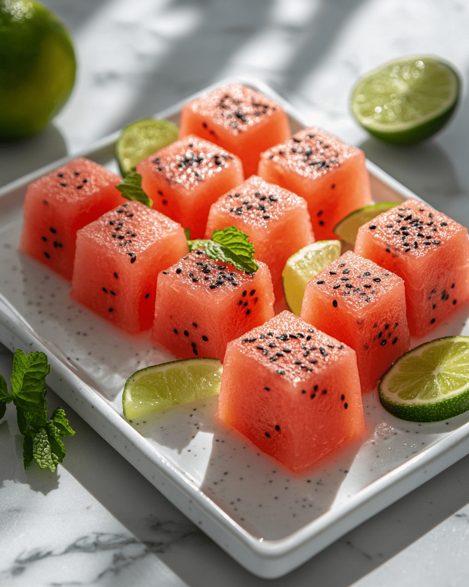 Close-up of a watermelon jello cube