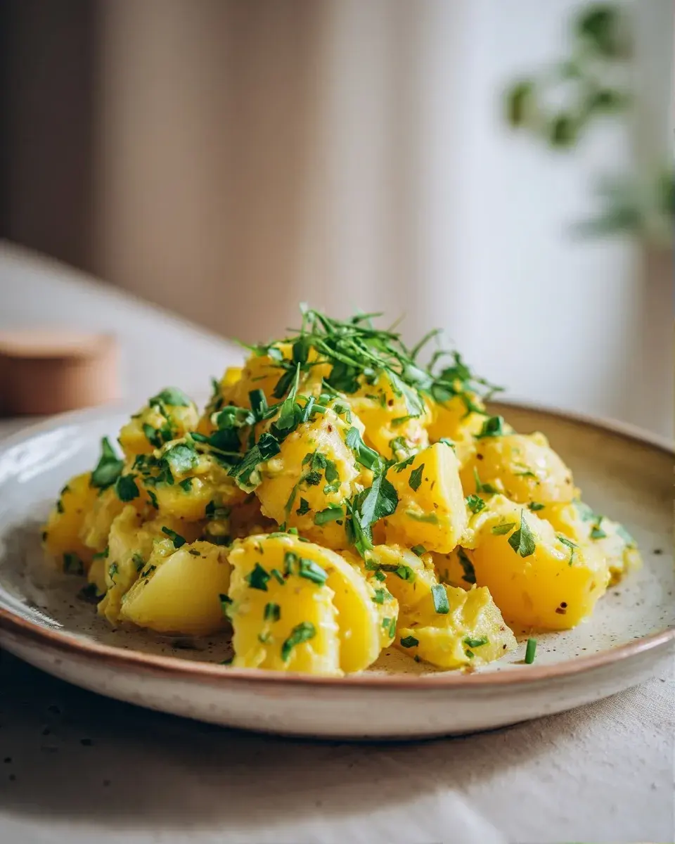 Close-up of healthy potato salad