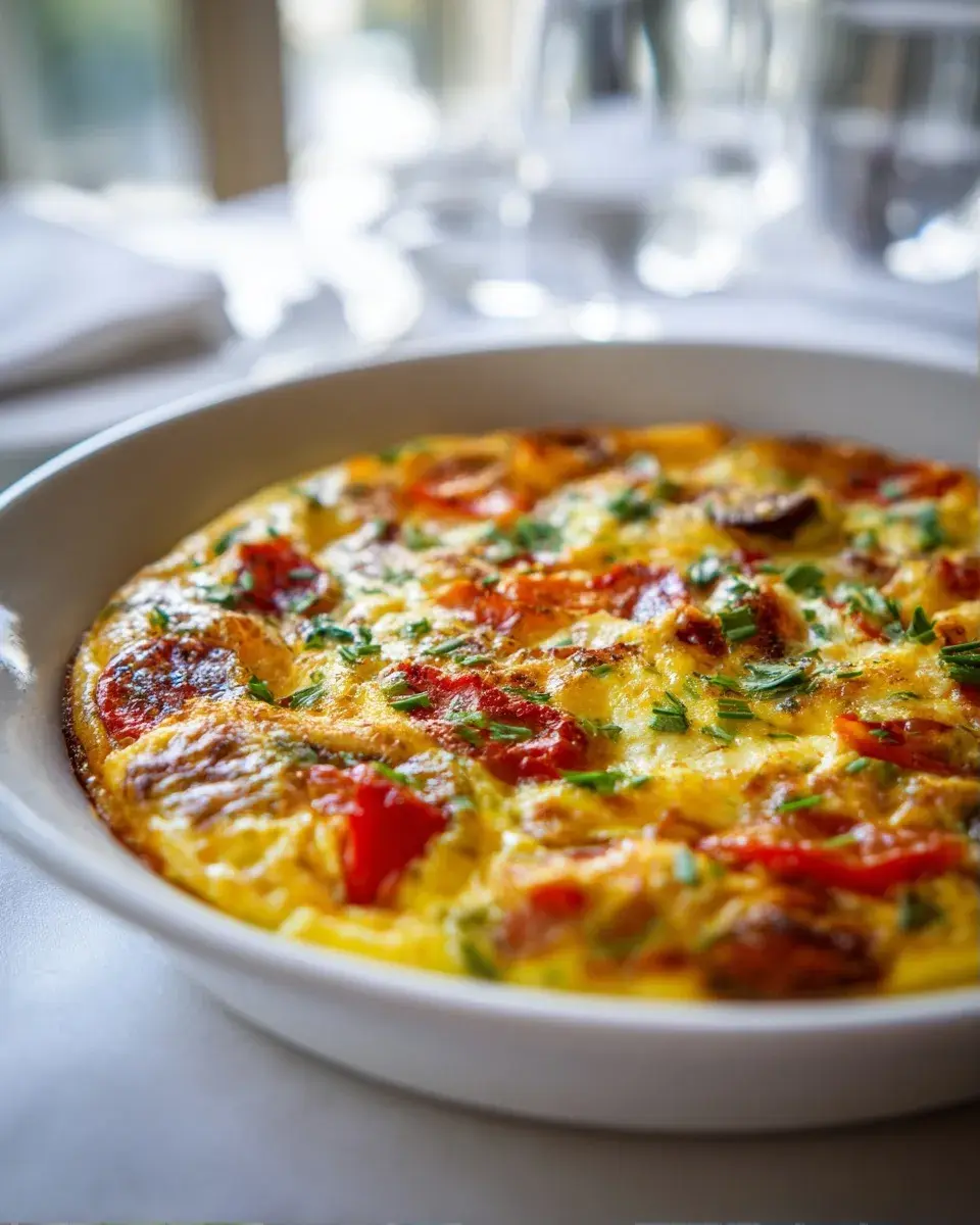Close up of a slice of egg bake