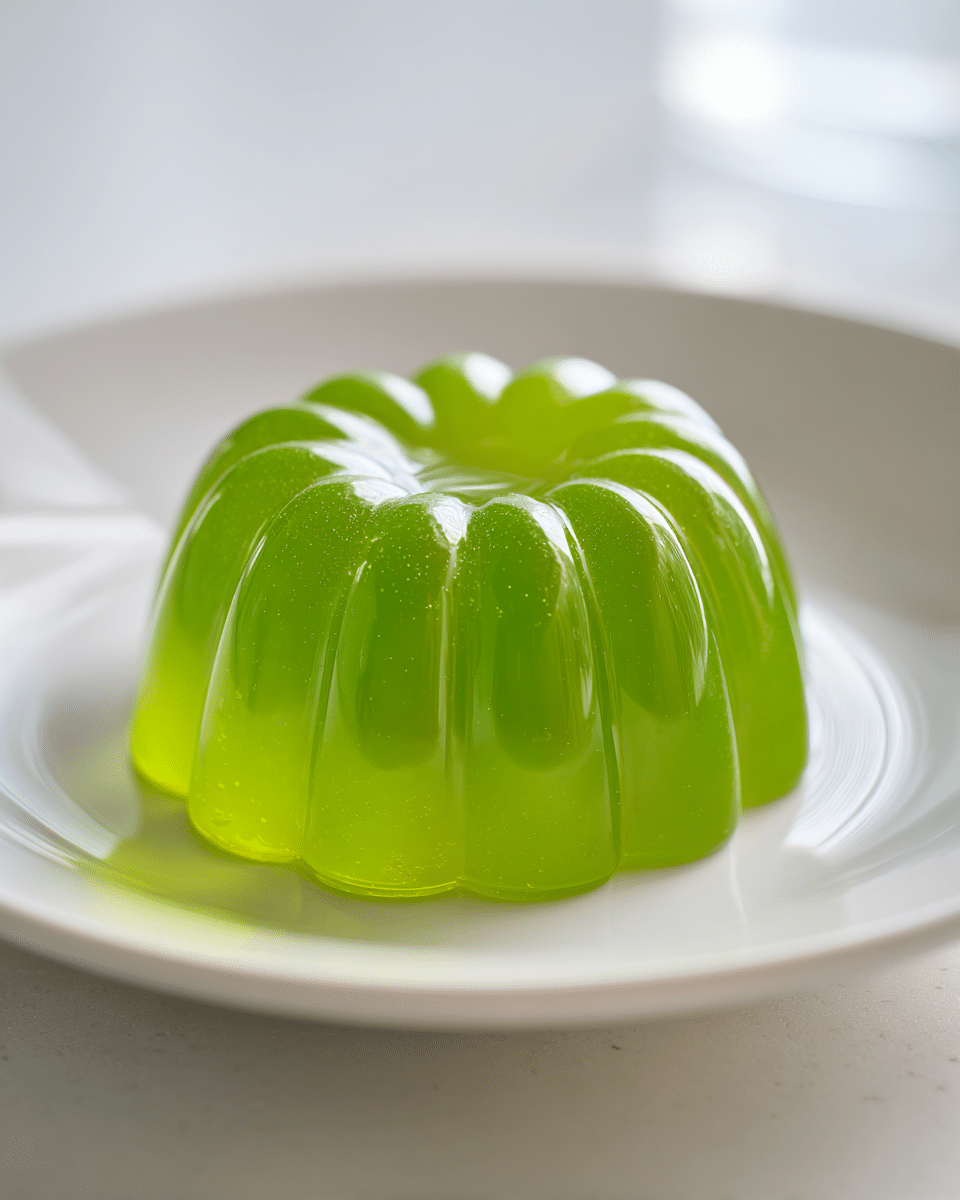 Close-up of kiwi and mint jello texture